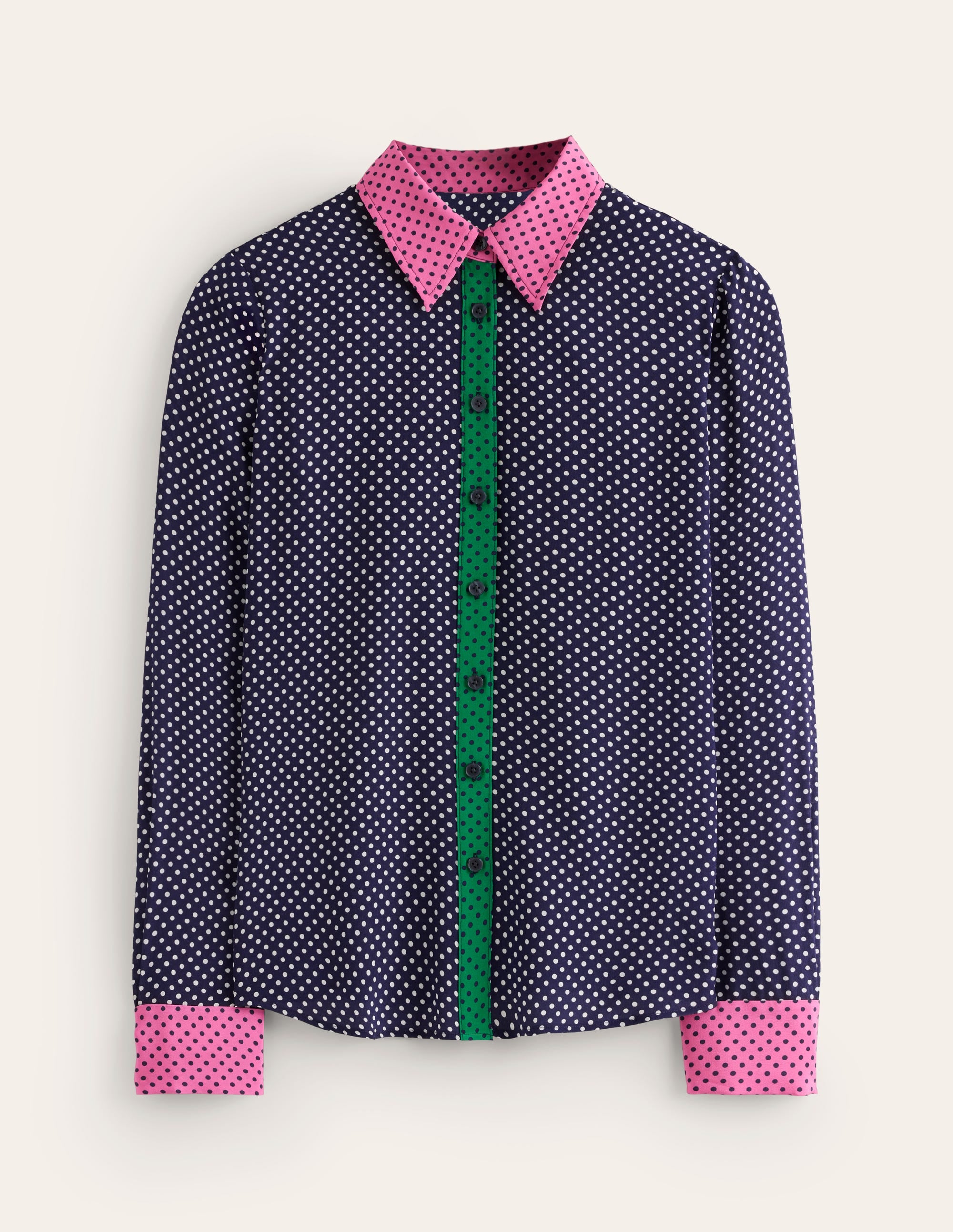Chemise Sienna en soie-Bleu marine foncé, pois - Image 6