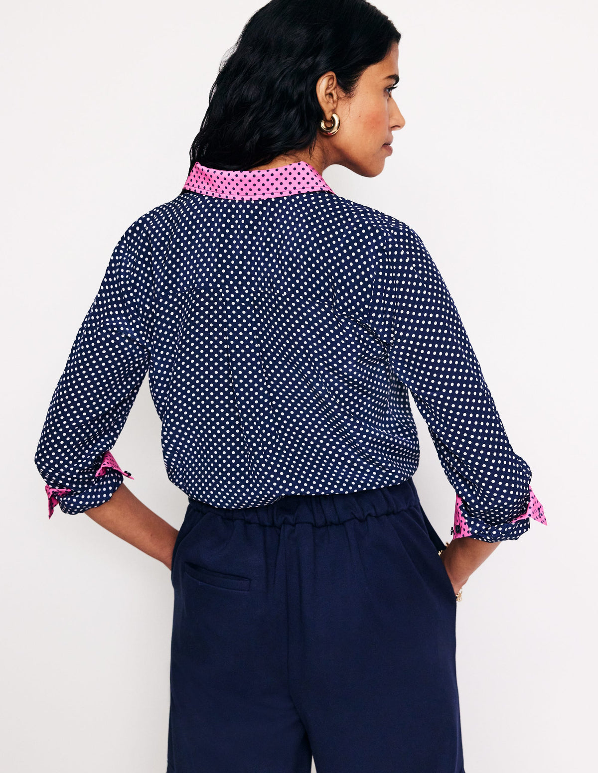 Chemise Sienna en soie-Bleu marine foncé, pois - Image 3