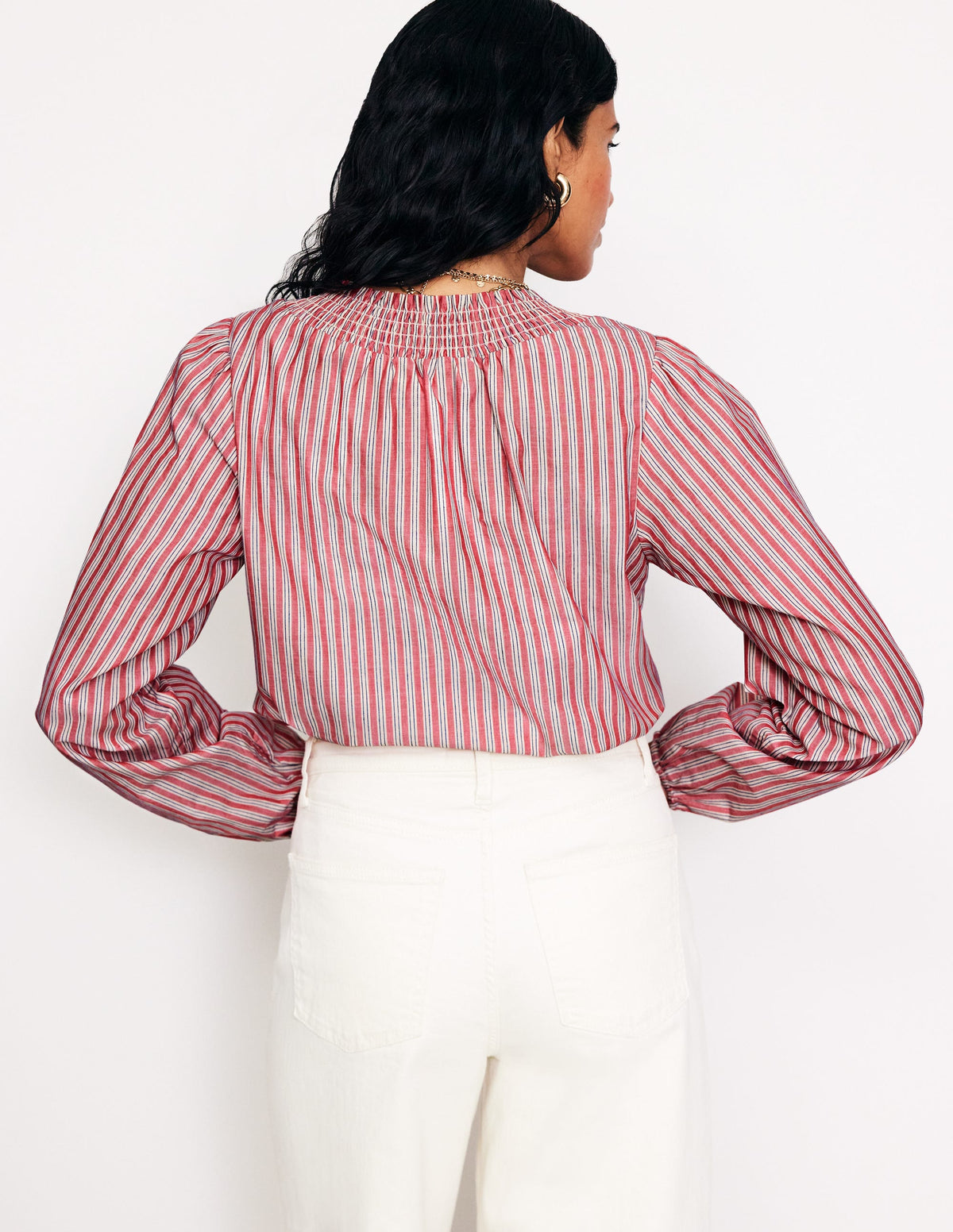 Blouse Mae en coton à smocks-Rayé Rouge-3