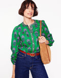 Blouse Savannah en coton-Émeraude profond, motif Passion Bud