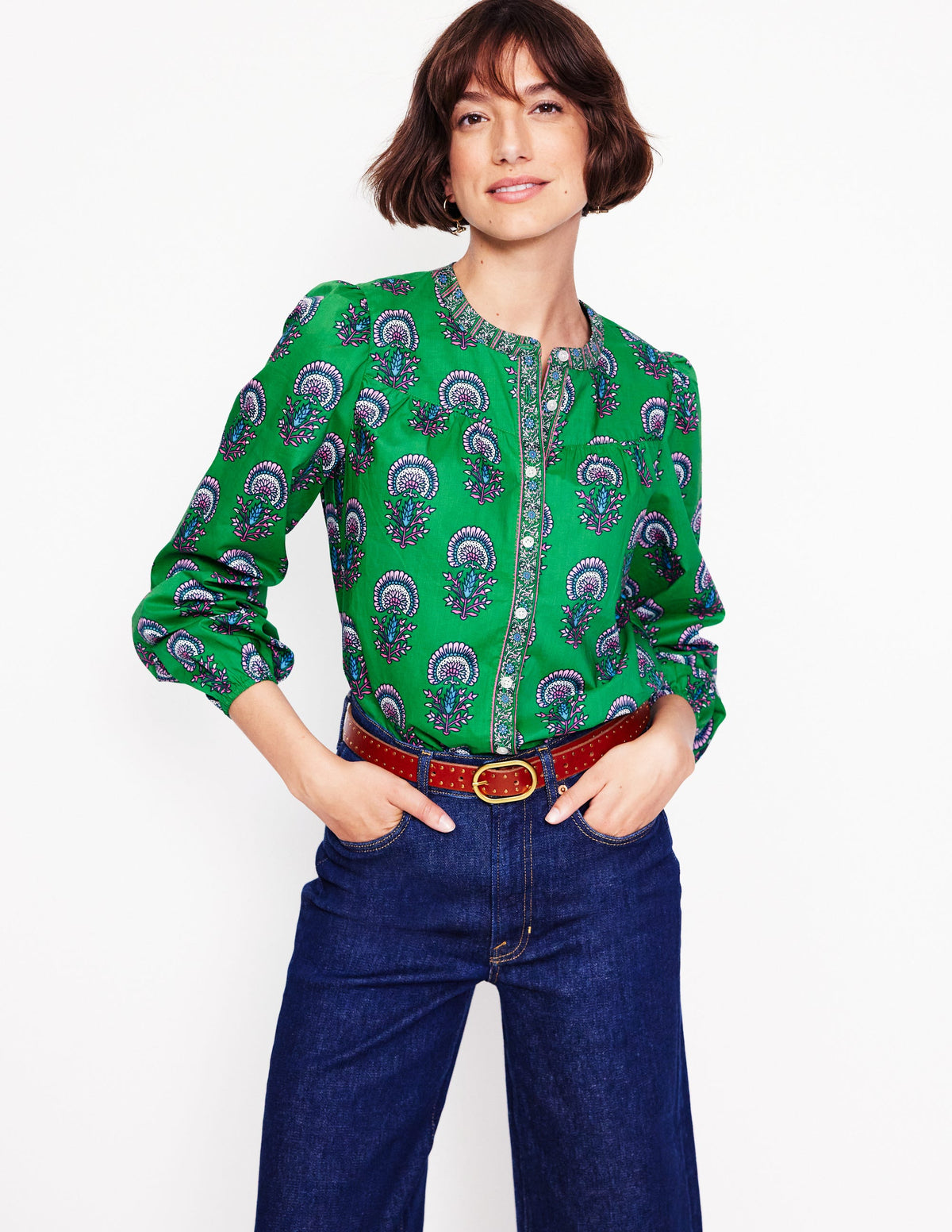 Blouse Savannah en coton-Émeraude profond, motif Passion Bud - Image 4