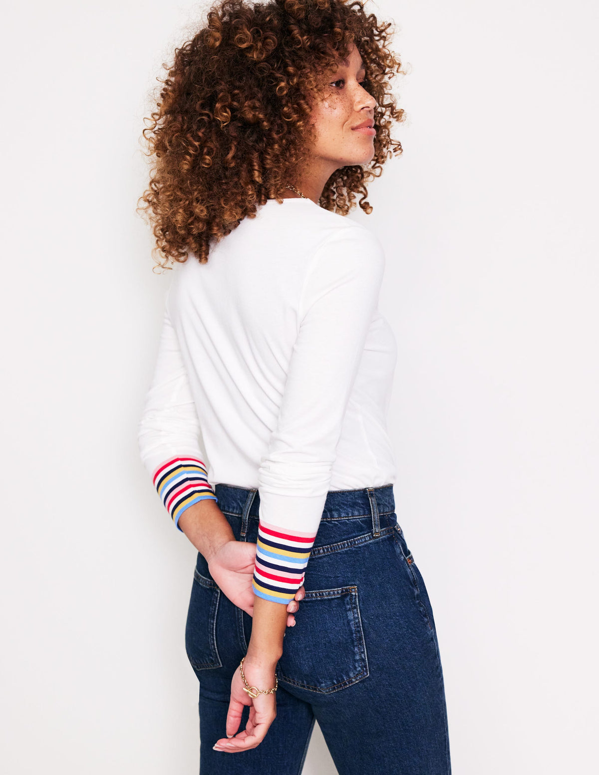 Supersoft Crew Neck Top-White Multi Stripe Cuff - Image 3