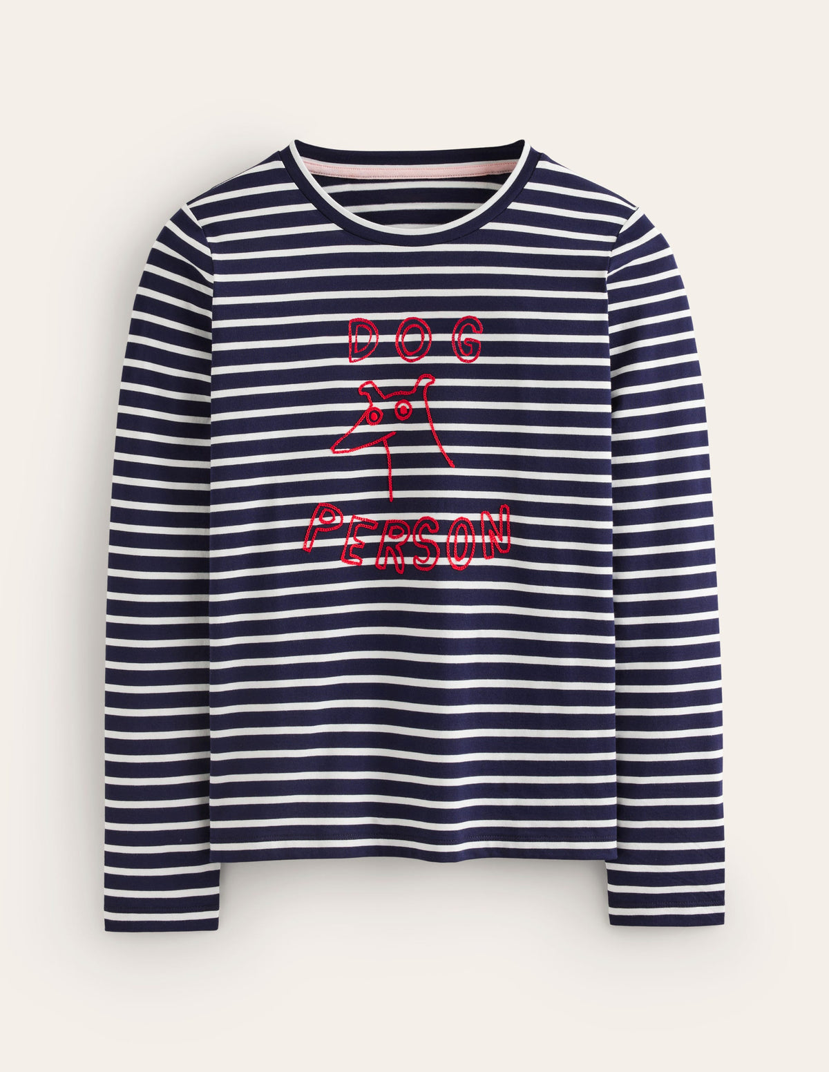Klassisches T-Shirt mit Stickerei-Marineblau, Naturweiß Hund Person-5