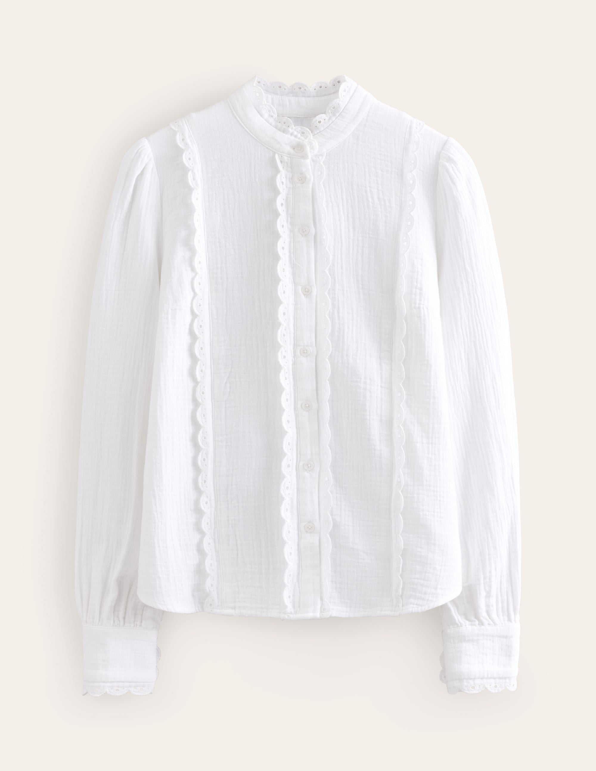 Doppeltuch-Bluse mit Muschelsaum-Weiß - Image 5
