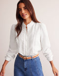 Doppeltuch-Bluse mit Muschelsaum-Weiß