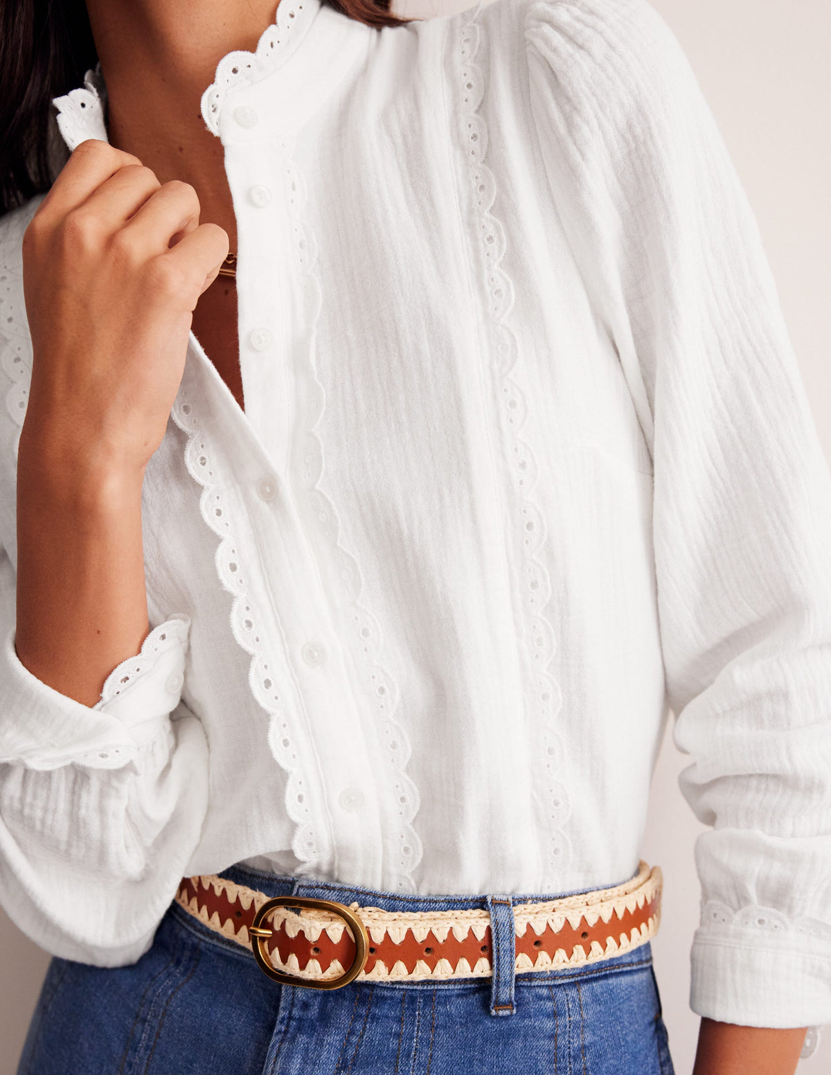 Doppeltuch-Bluse mit Muschelsaum-Weiß - Image 2