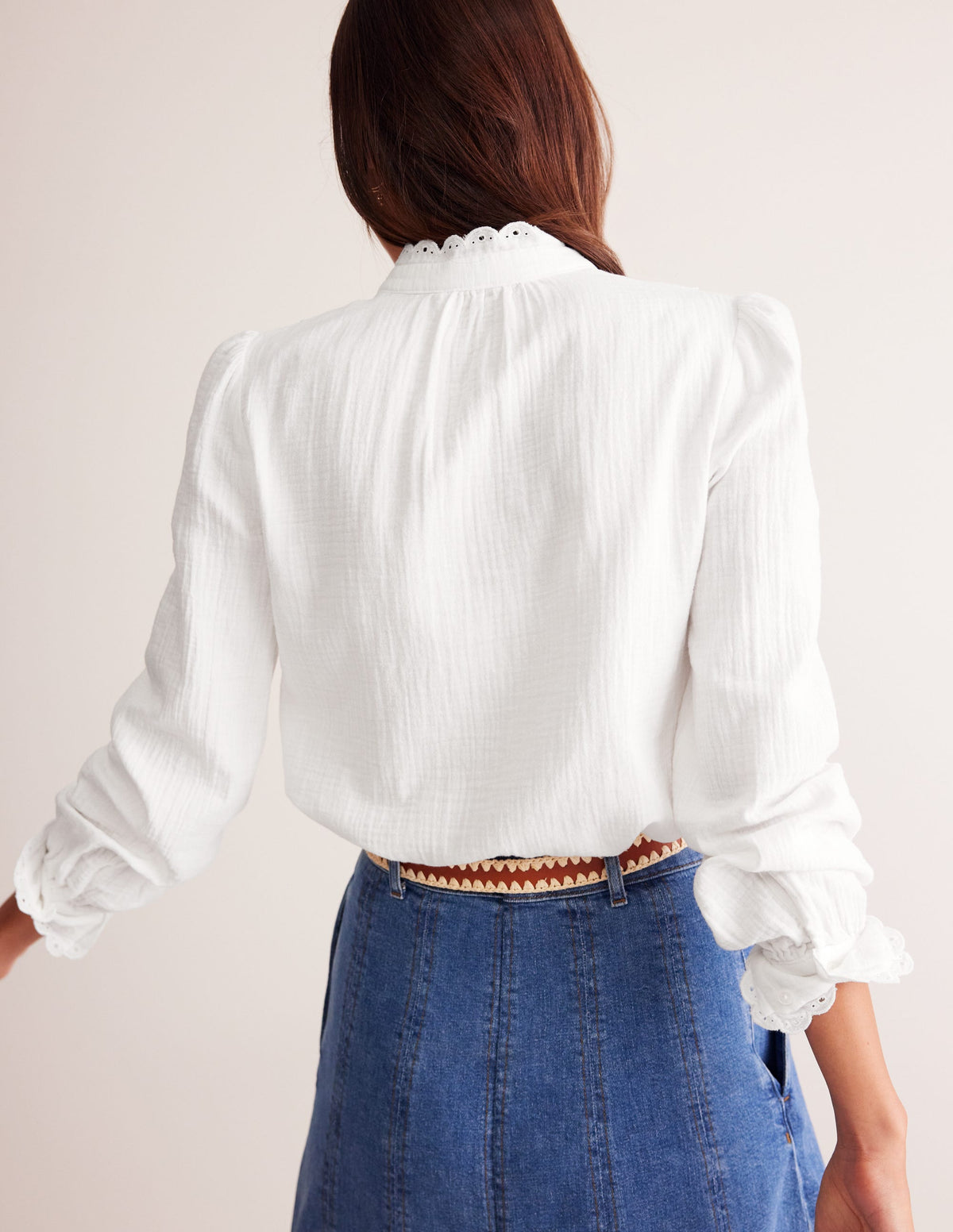 Doppeltuch-Bluse mit Muschelsaum-Weiß-3