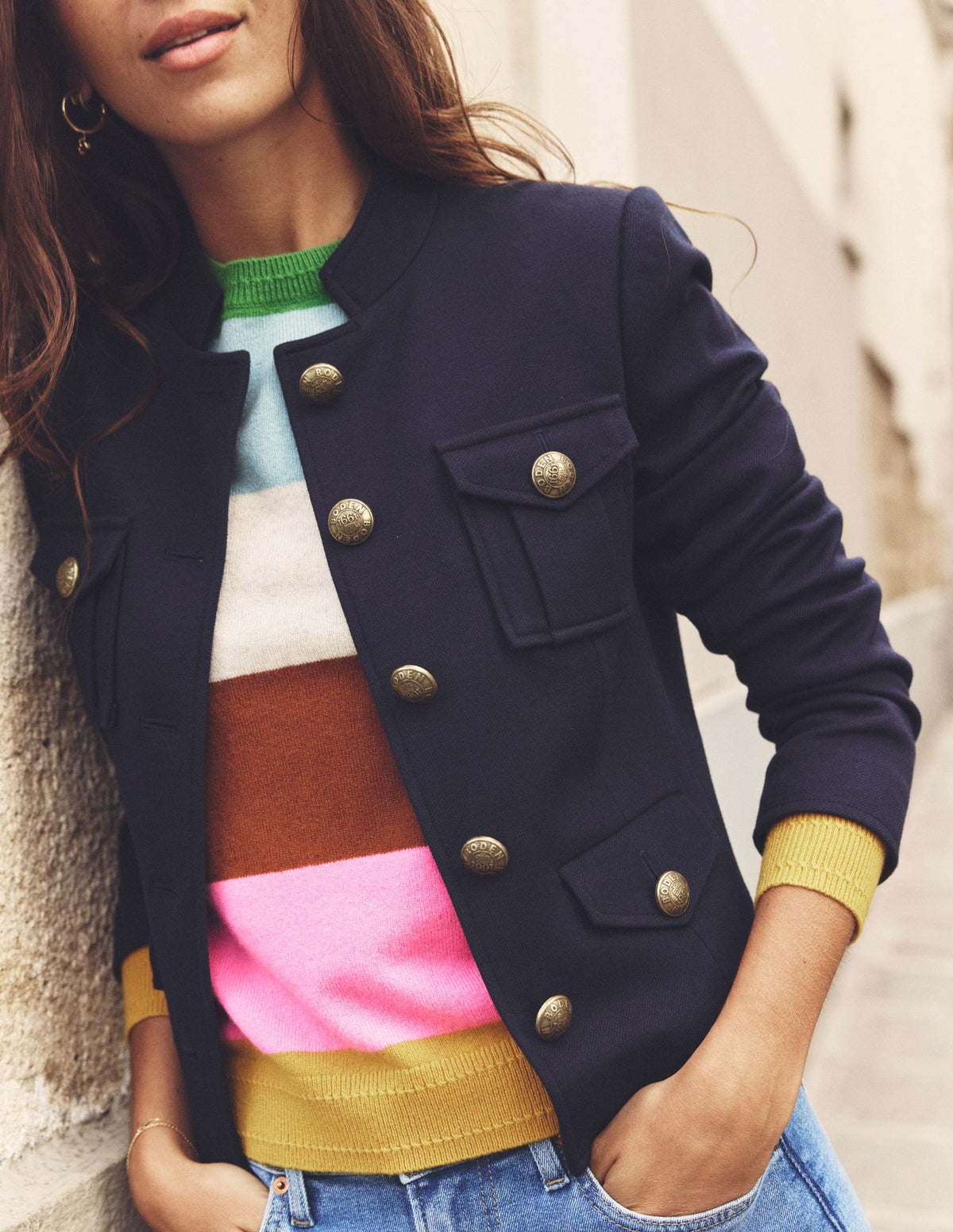 Ponte-Jacke im Militärstil-Aqua Marine Marl - Image 5