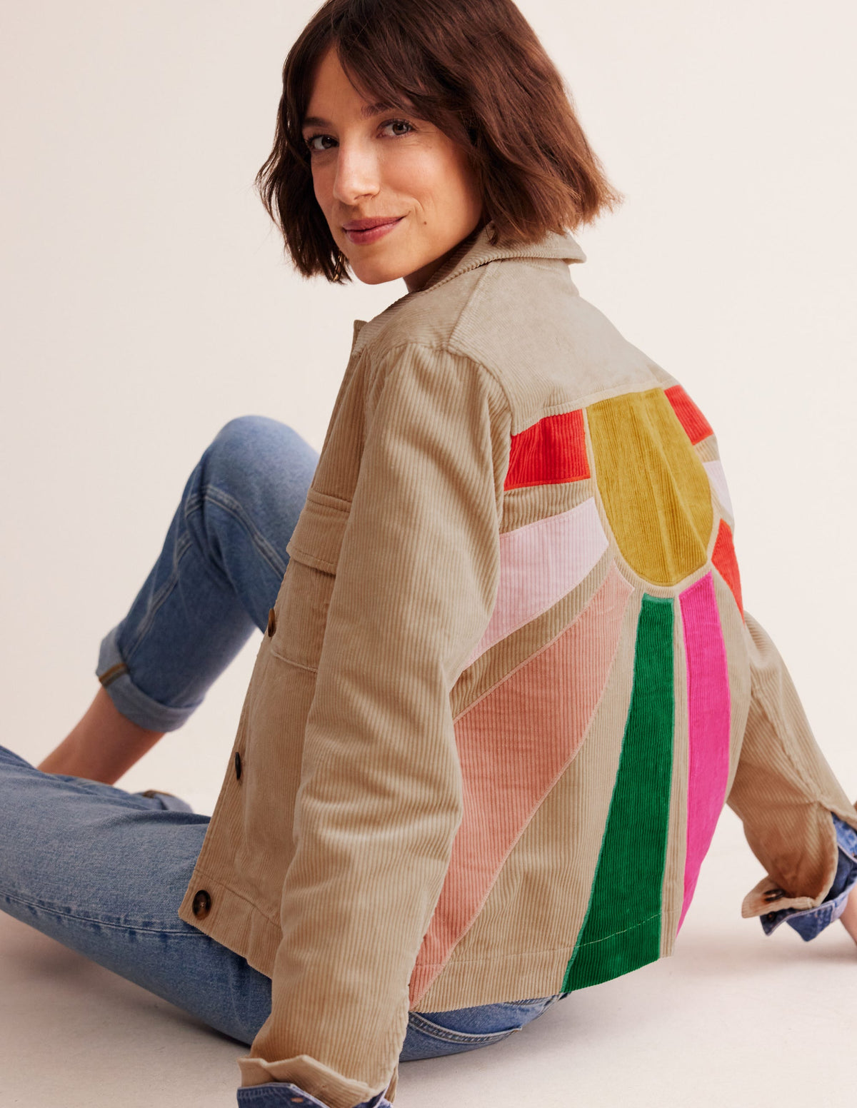 Veste en velours côtelé-Soleil appliqué-1