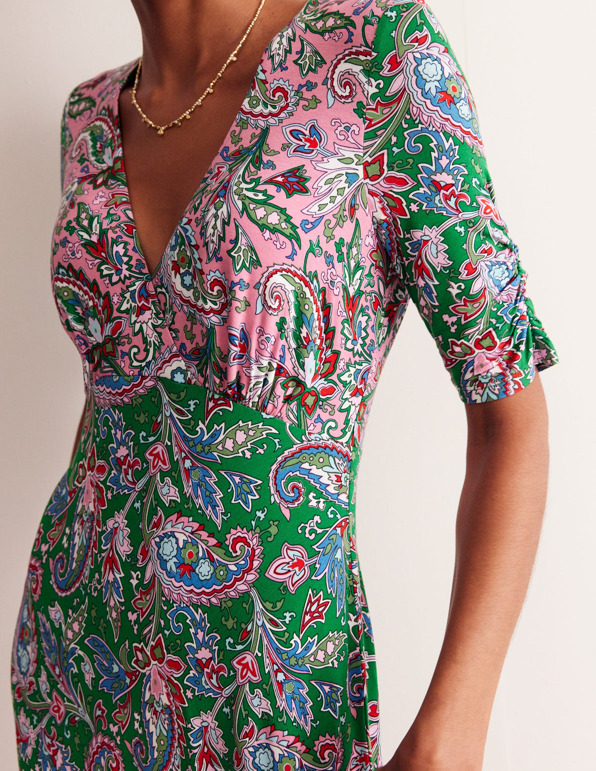 Rebecca Midi-Teekleid aus Jersey-Kaschmir-Rose, Paisley Azurblau-2