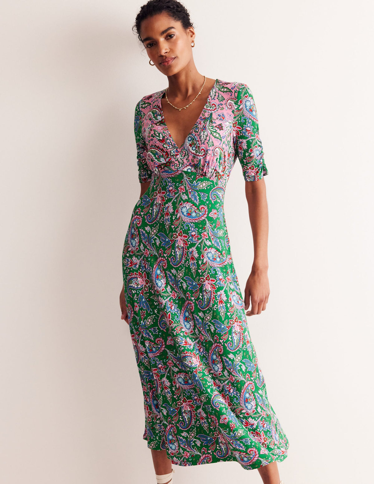 Rebecca Midi-Teekleid aus Jersey-Kaschmir-Rose, Paisley Azurblau - Image 4