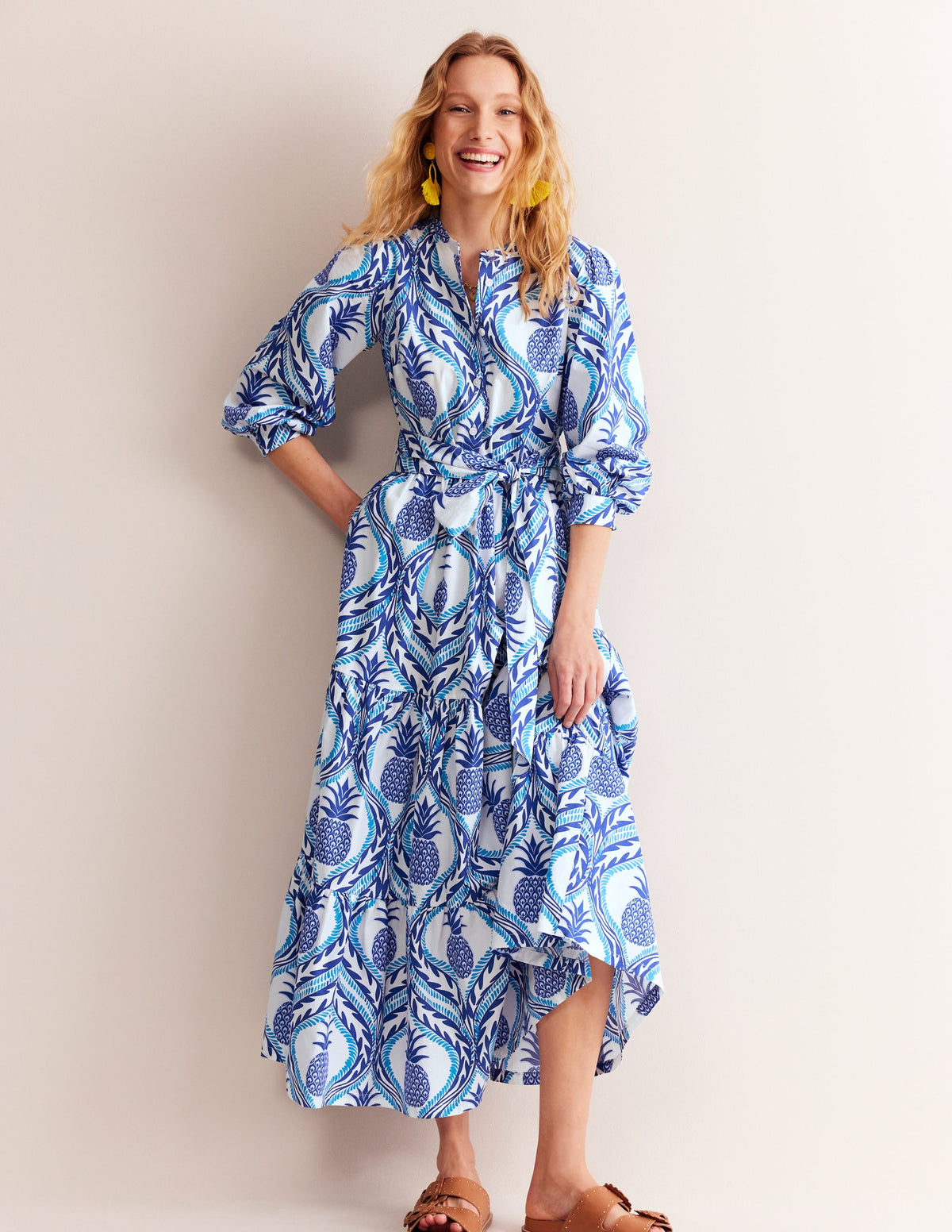 Alba Gestuftes Maxikleid aus Baumwolle-Surf The Web, Ananas Welle - Image 1
