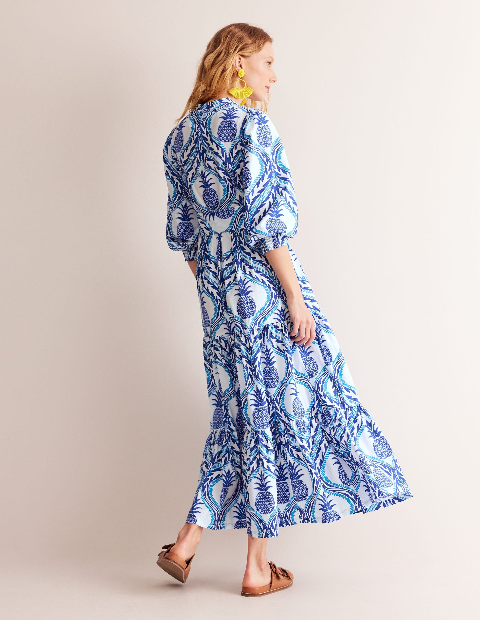 Alba Gestuftes Maxikleid aus Baumwolle-Surf The Web, Ananas Welle-3