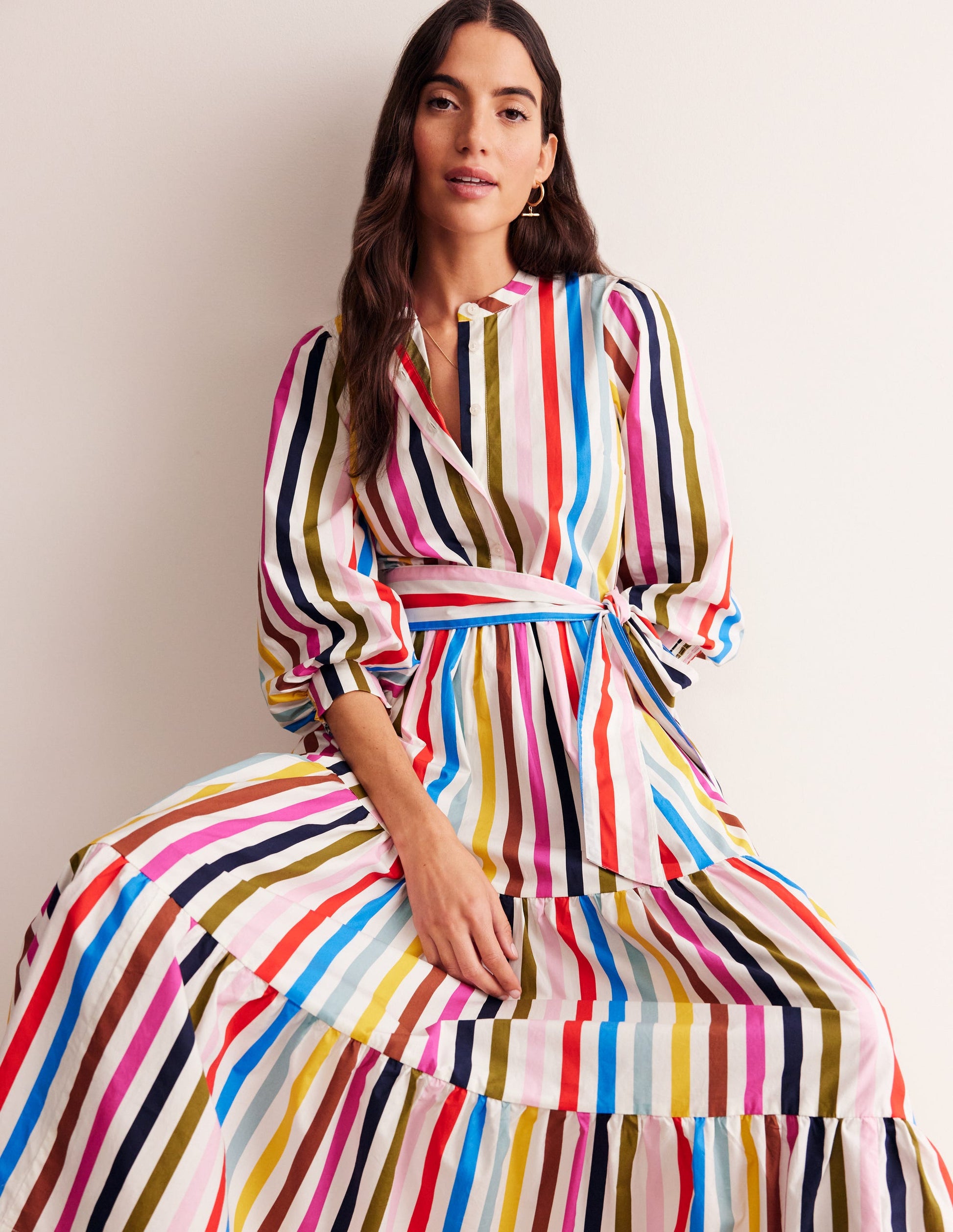 Alba Tiered Cotton Maxi Dress-Multistripe-4