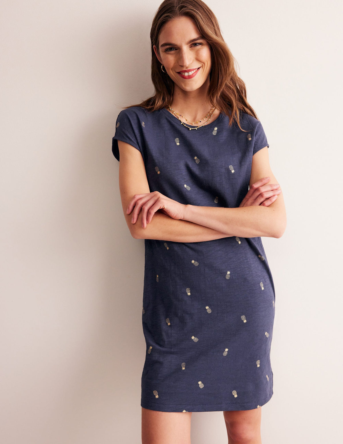 Robe T-shirt Leah en jersey-Bleu marine foncé, ananas métallisé - Image 1