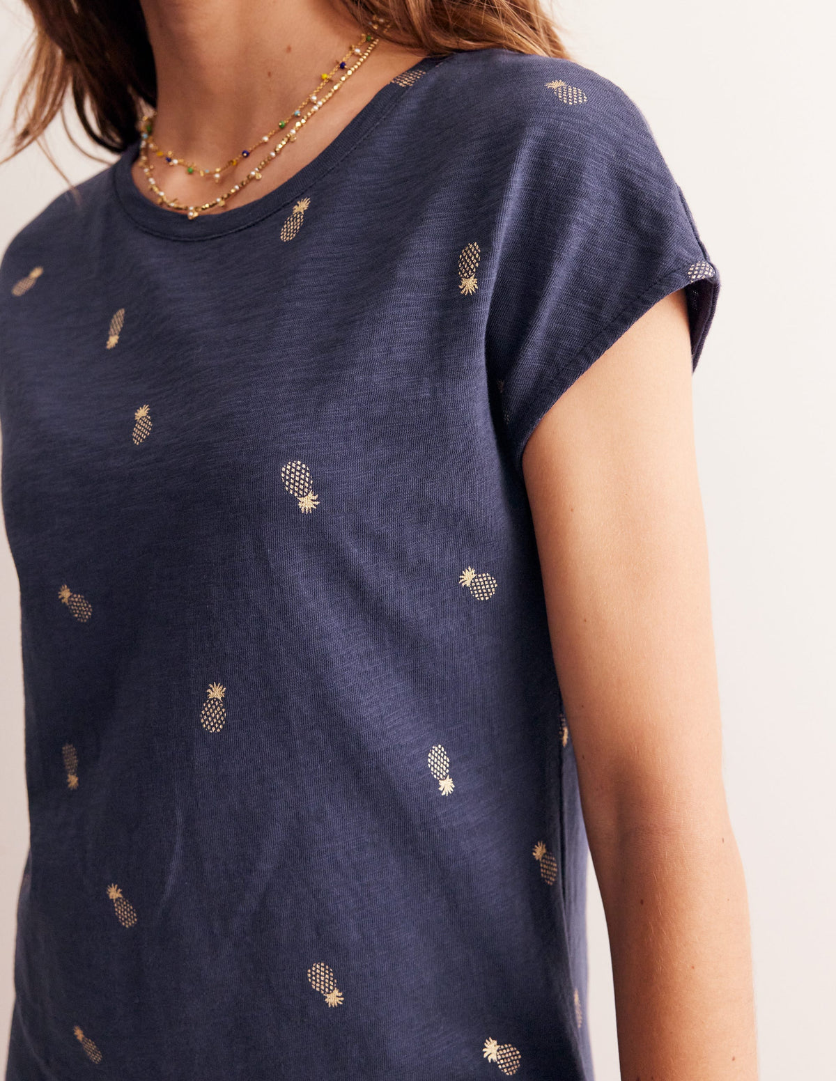 Robe T-shirt Leah en jersey-Bleu marine foncé, ananas métallisé-2
