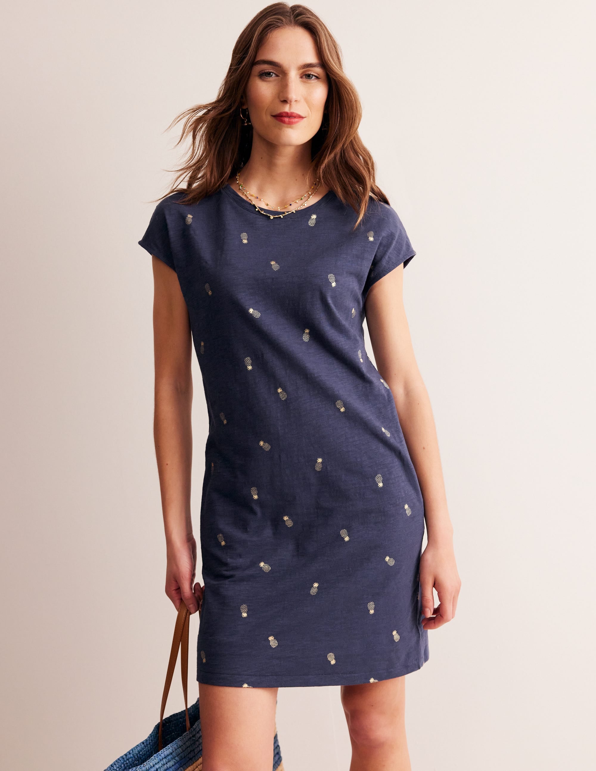 Robe T-shirt Leah en jersey-Bleu marine foncé, ananas métallisé - Image 4