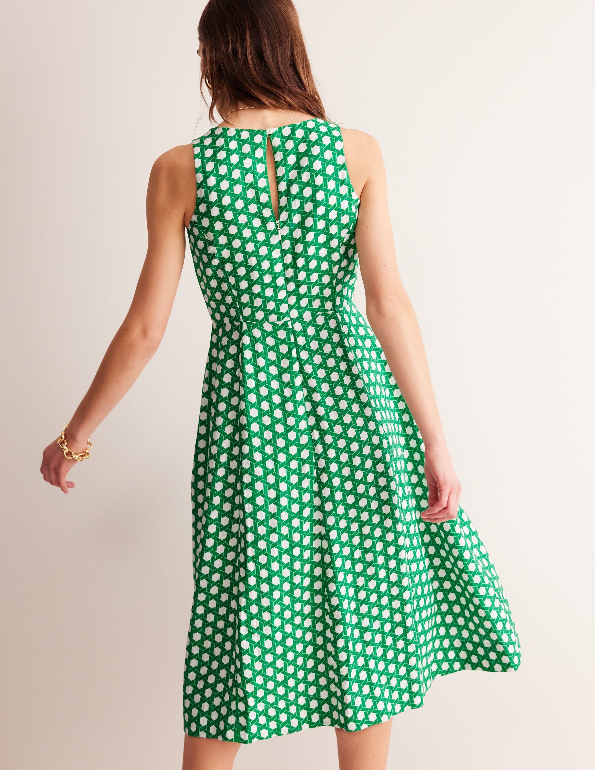 Carla Linen Midi Dress-Green Tambourine, Geo-3