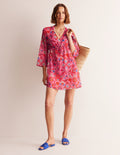 Kurzer Strandkaftan aus Baumwolle-Sangria Sunset Pink, Botanisch