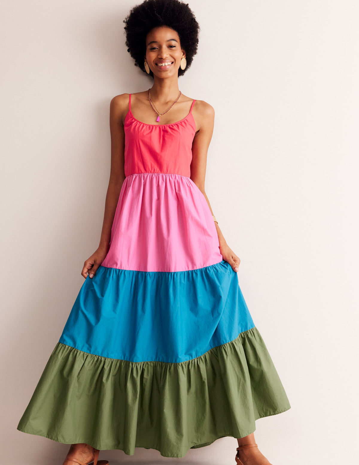 Trapez-Maxikleid aus Baumwolle-Blockfarben-2