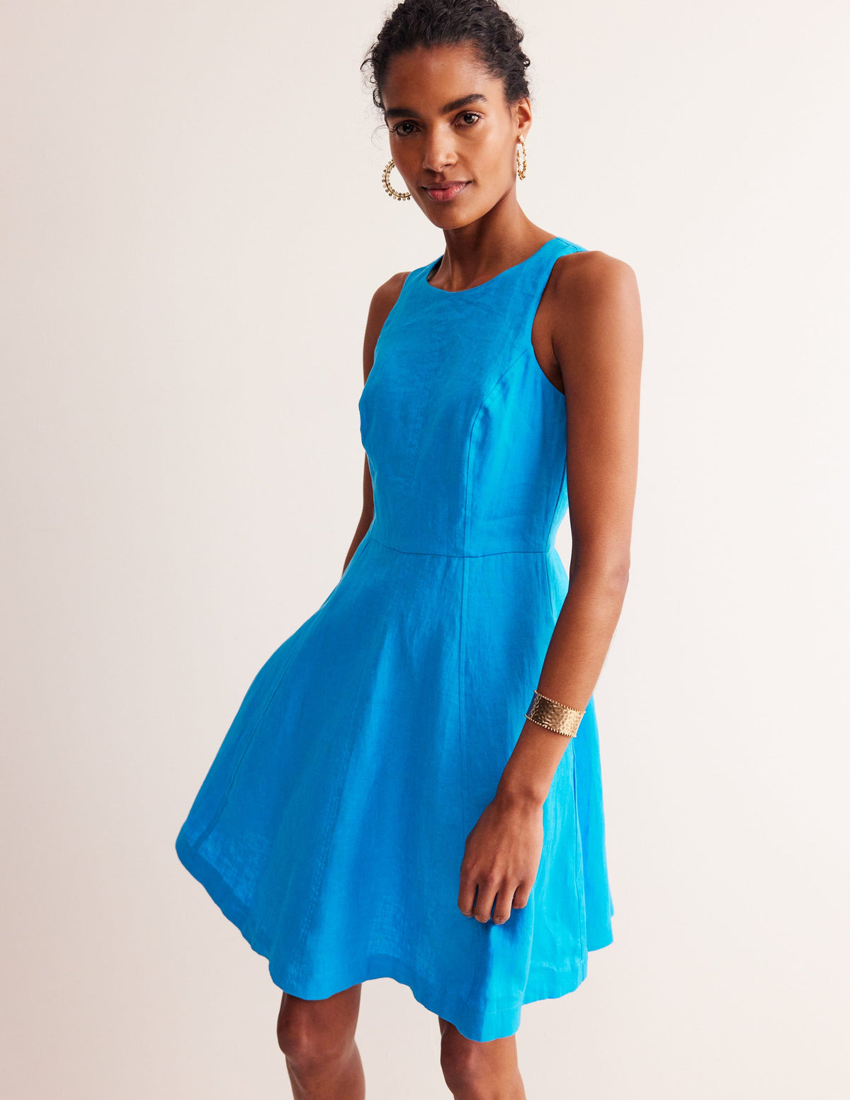 Carla Kurzes Leinenkleid-Blitzblau-4