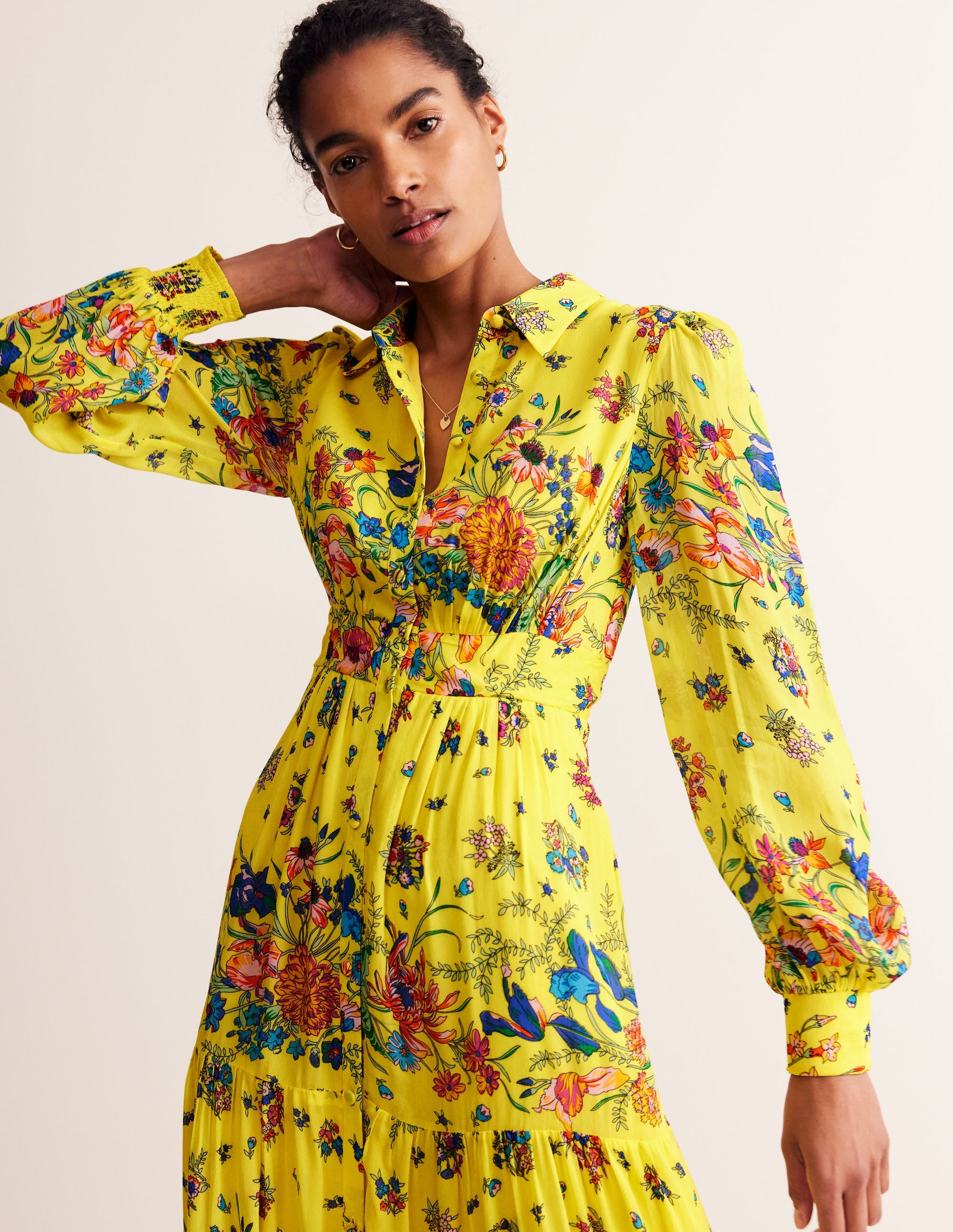 Maxi-Hemdblusenkleid für besondere Anlässe-Lebendiges Gelb, Gardenienblüte - Image 1