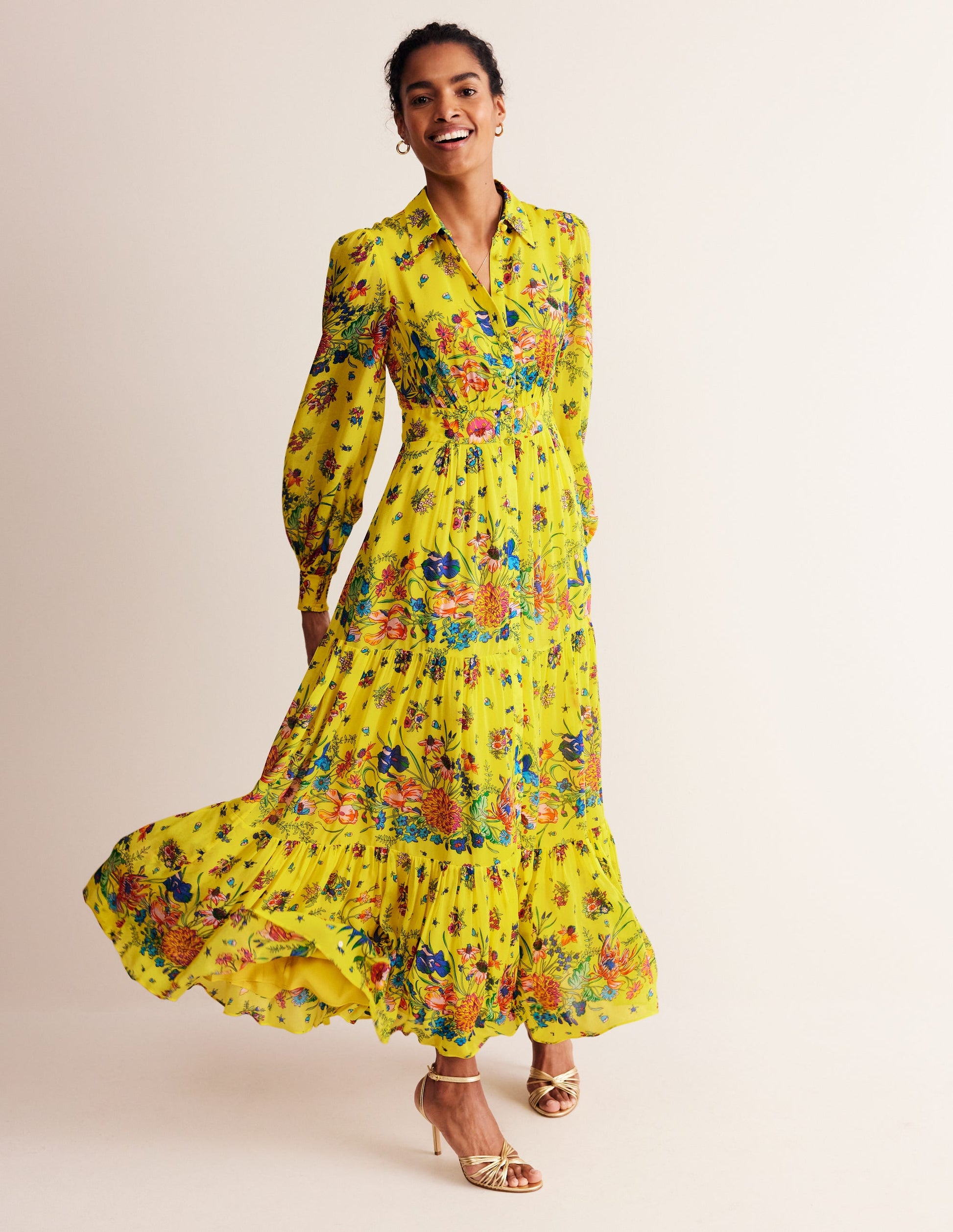 Maxi-Hemdblusenkleid für besondere Anlässe-Lebendiges Gelb, Gardenienblüte-2