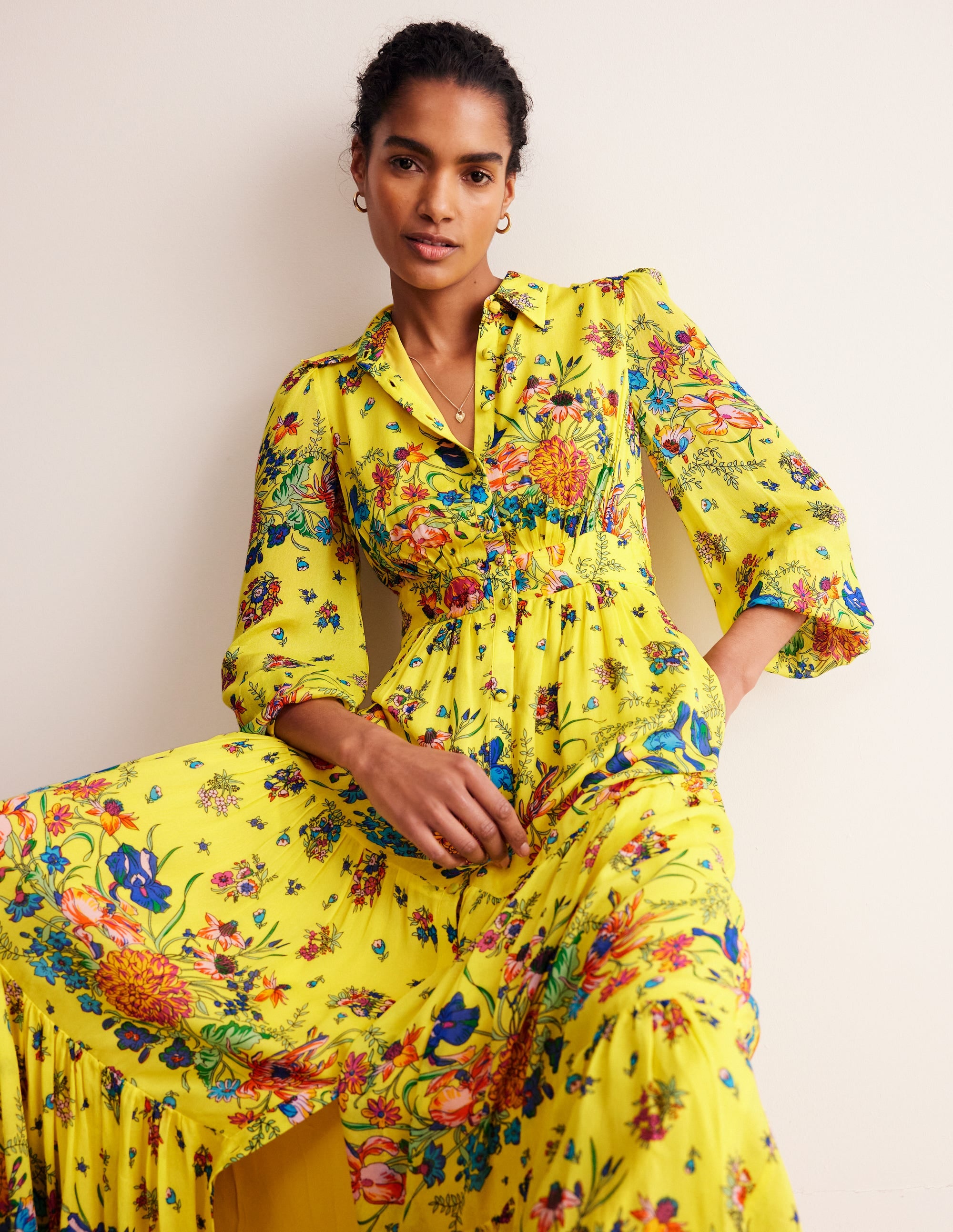 Maxi-Hemdblusenkleid für besondere Anlässe-Lebendiges Gelb, Gardenienblüte - Image 4