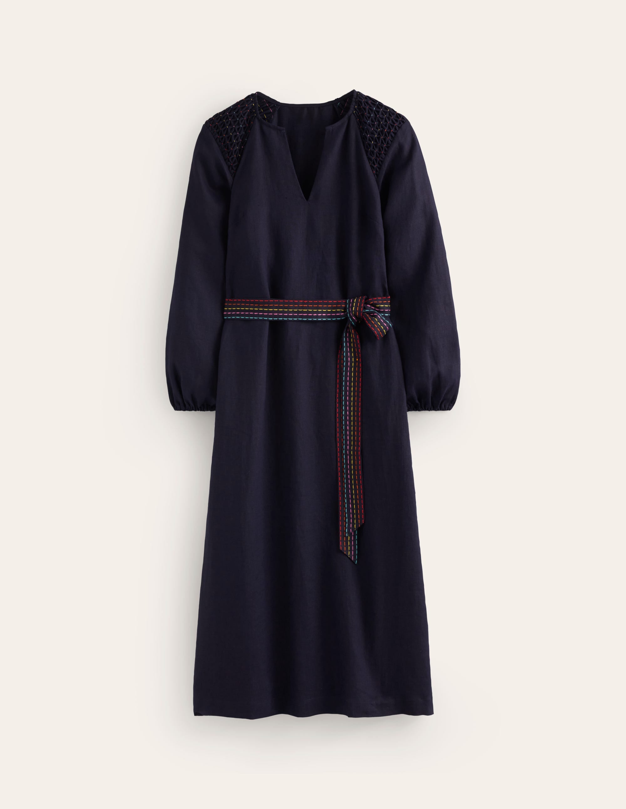 Gesmoktes Midikleid aus Leinen-Marineblau - Image 5