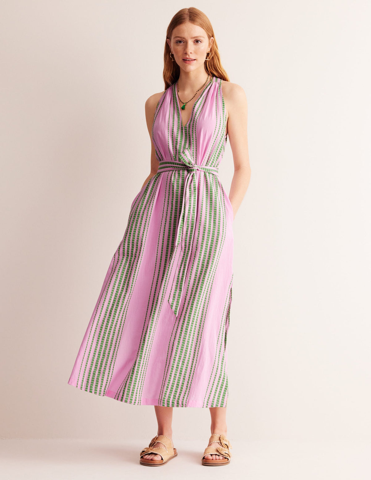 Jacquard-Strandkleid-Grün und Rosa Jacquard-1