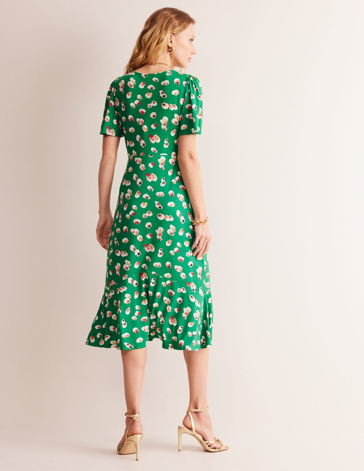Felicity Jersey Midi Tea Dress-Green, Botanical Petal - Image 3