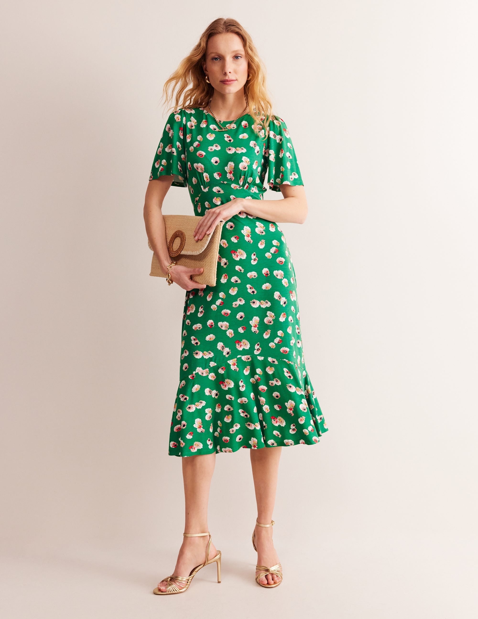 Felicity Jersey Midi Tea Dress-Green, Botanical Petal - Image 4