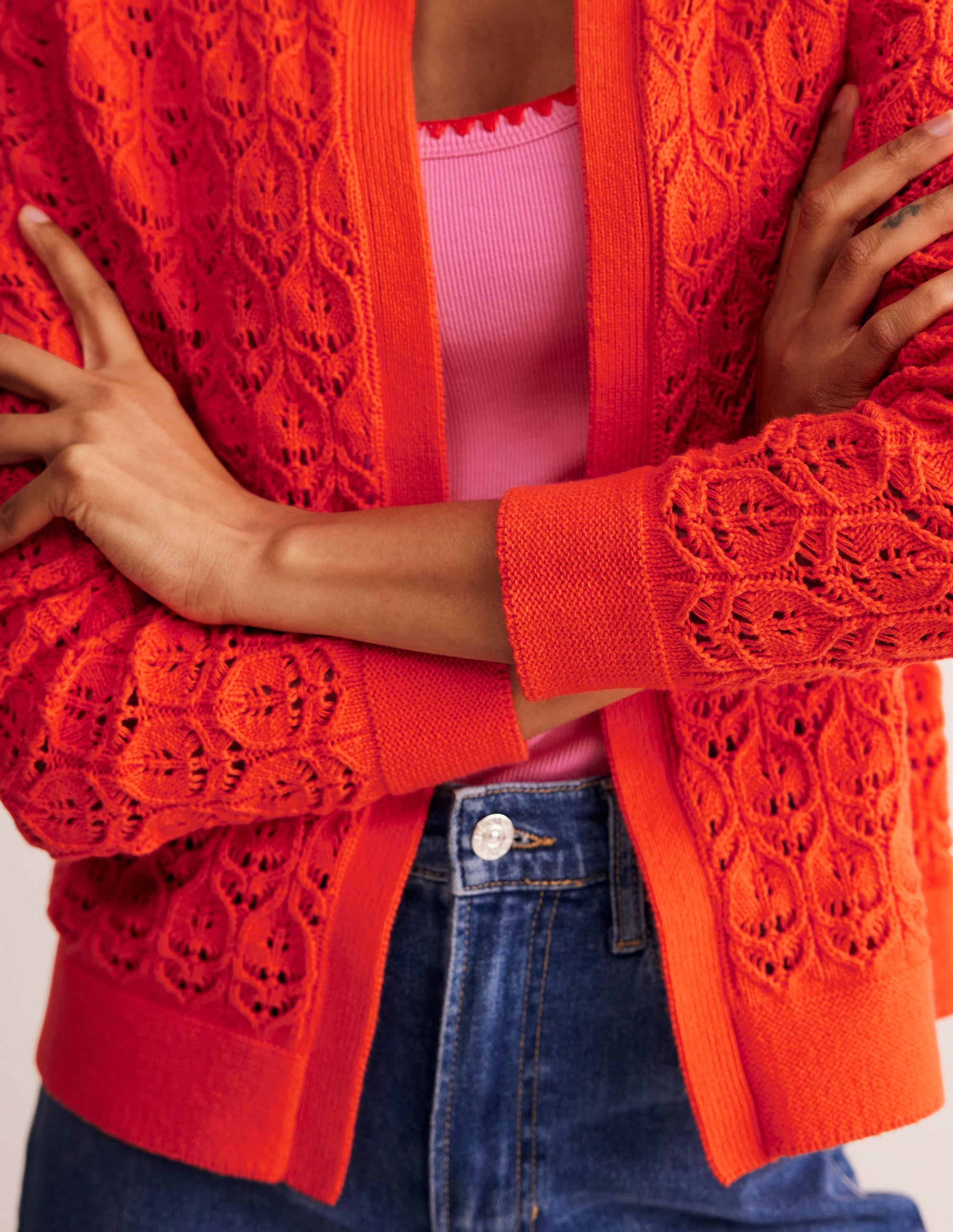 Gilet crocheté en maille-Orange mandarine - Image 2