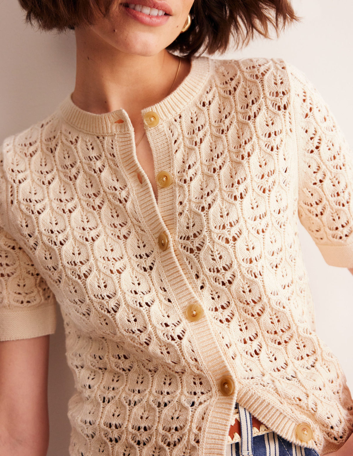 Gilet crocheté à manches courtes-Ivoire chaud - Image 2