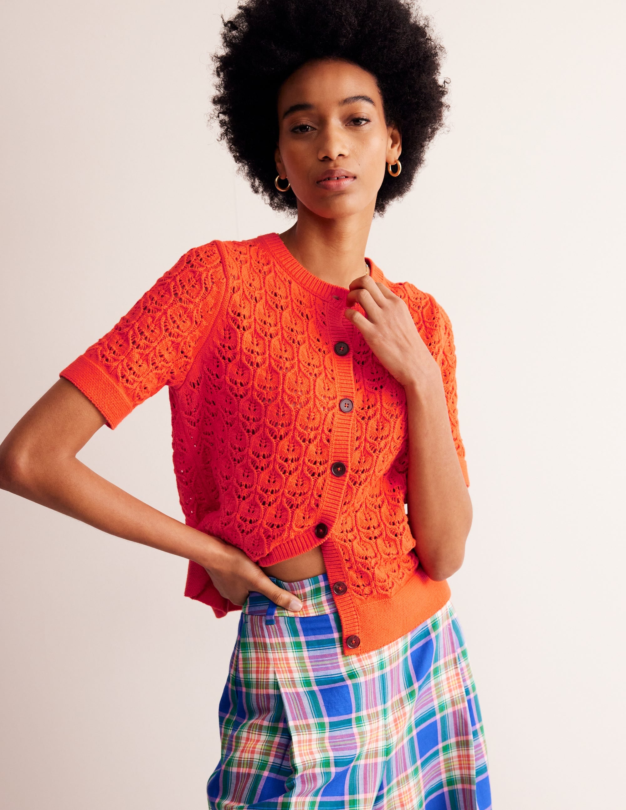 Gehäkelte, kurzärmlige Strickjacke-Mandarinenorange - Image 1
