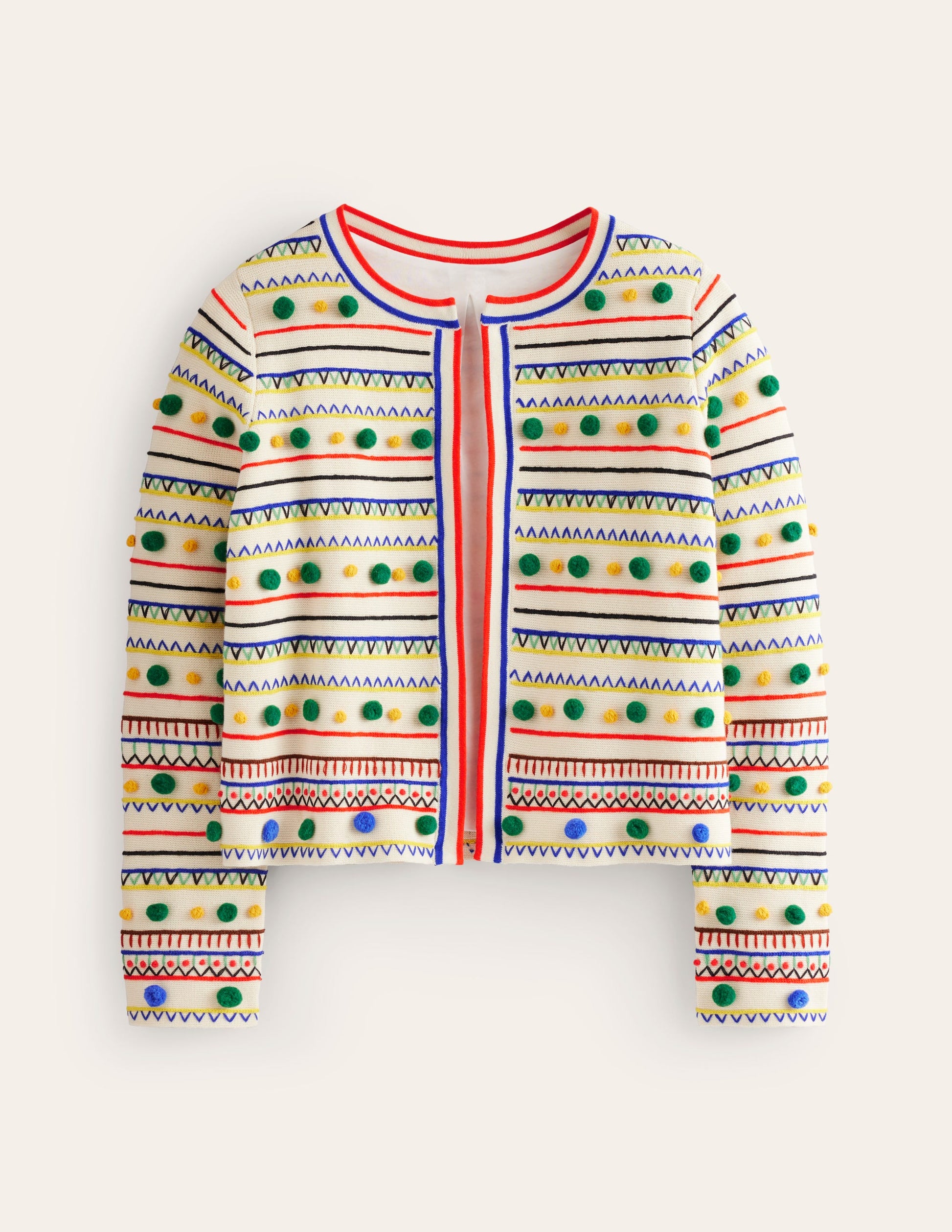 Pom Pom Knitted Jacket-Warm Ivory, Multi-5