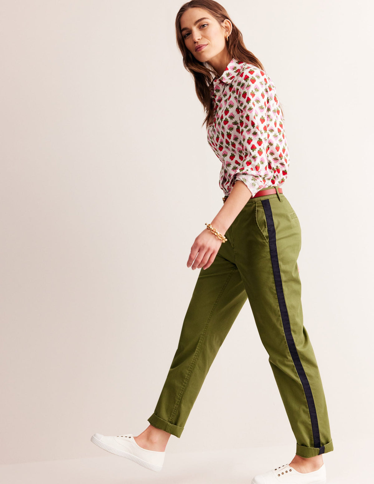 Barnsbury Chinohose-Khaki Marineblau Seitenstreifen - Image 1