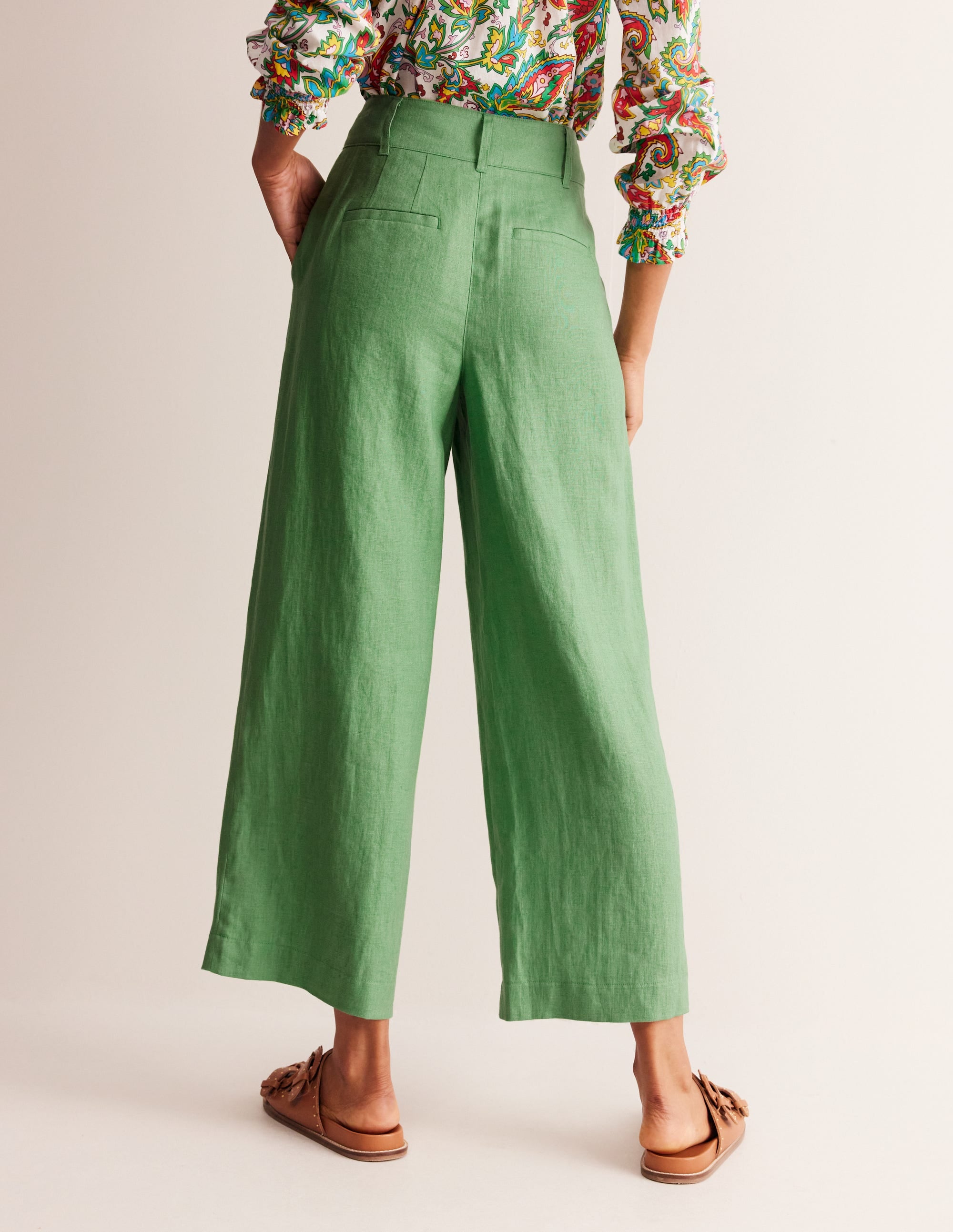Westbourne Verkürzte Leinenhose-Grün - Image 3