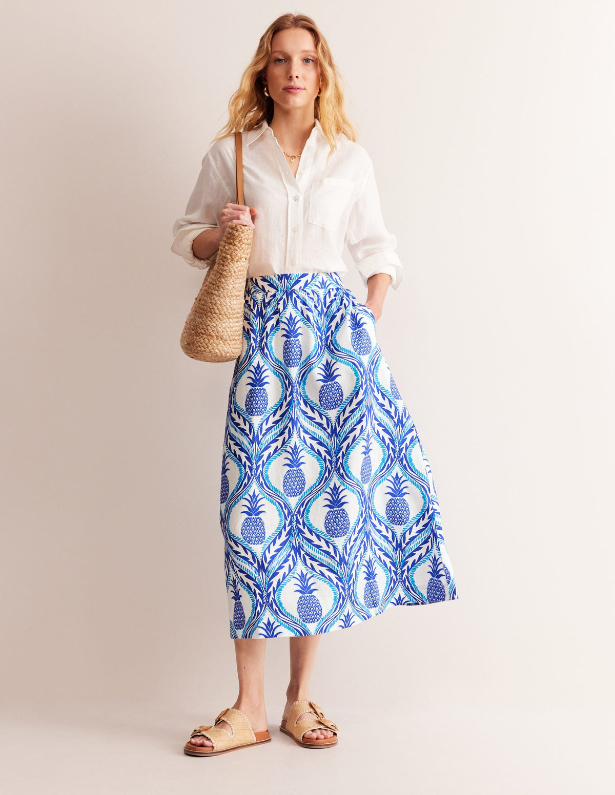 Florence Linen Skirt-Surf the Web, Pineapple Wave-1