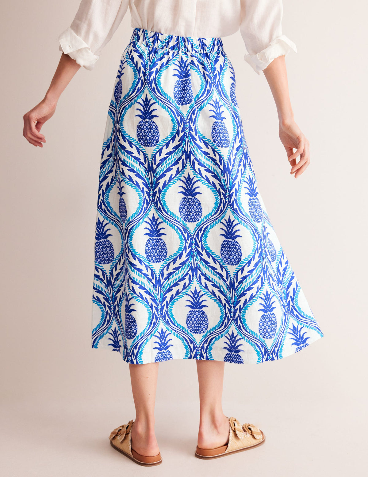 Florence Linen Skirt-Surf the Web, Pineapple Wave-3