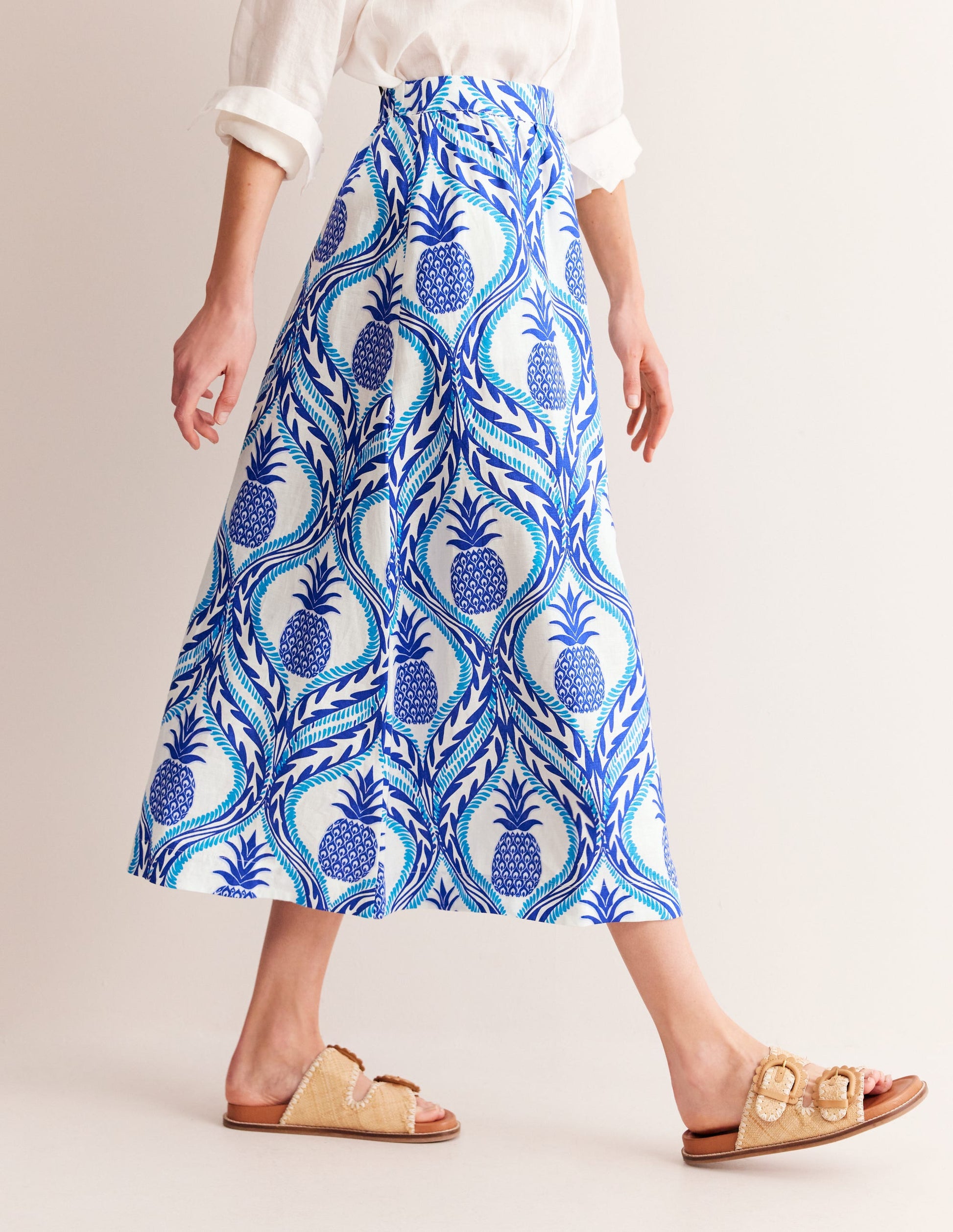 Florence Linen Skirt-Surf the Web, Pineapple Wave-4