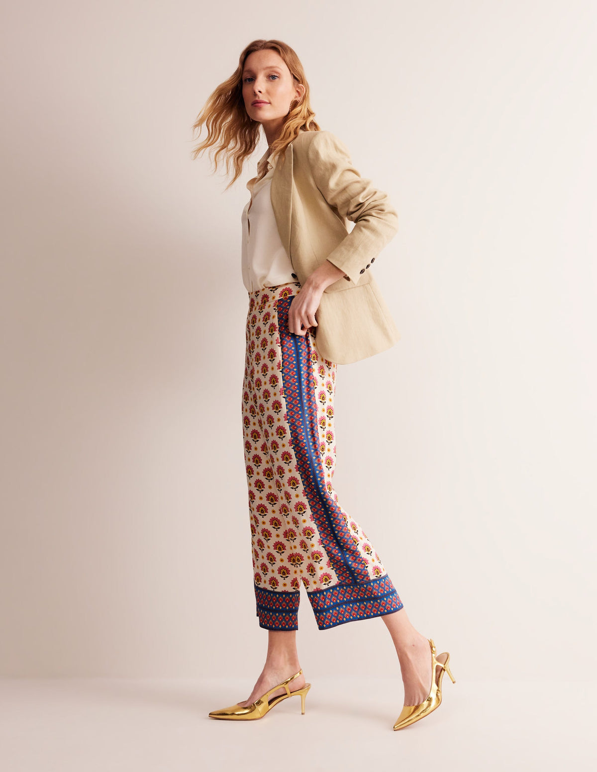 Straight Crop Satin Trousers-Passion Geo - Image 1