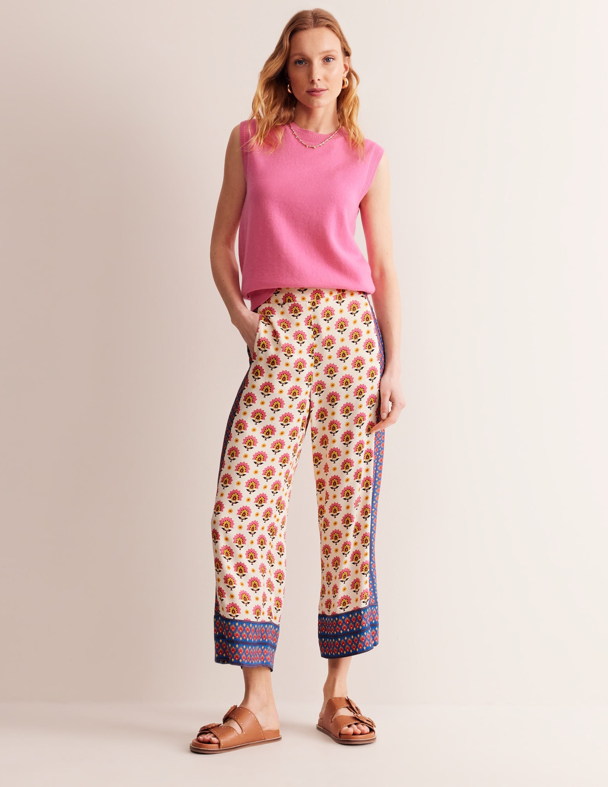 Straight Crop Satin Trousers-Passion Geo - Image 5