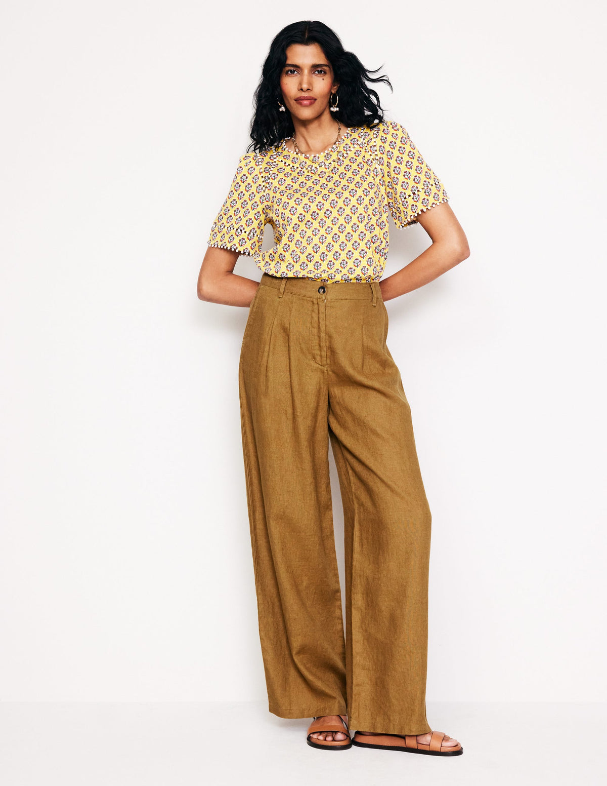 Pantalon plissé Regent en lin-Black-1