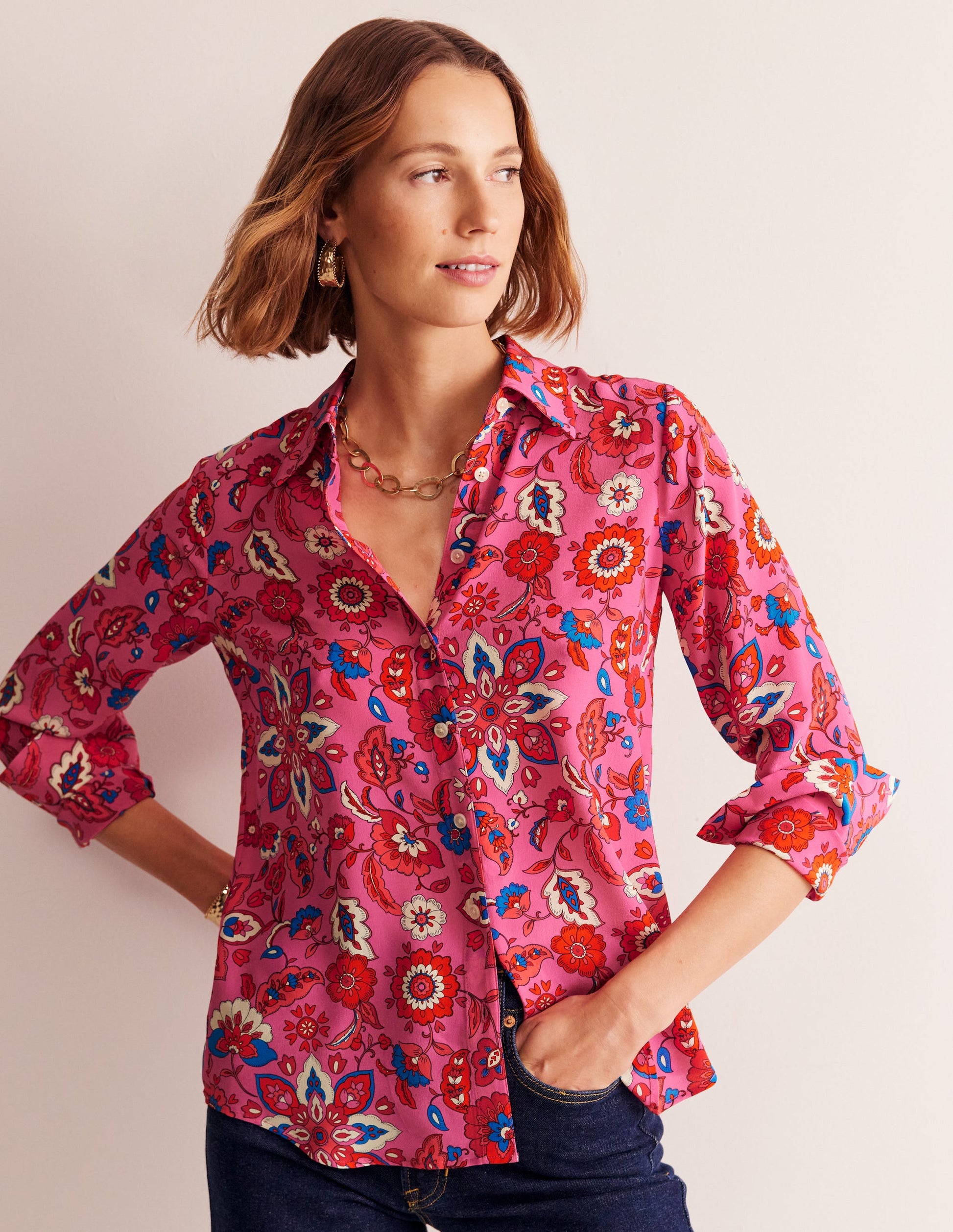 Sienna Seidenhemd-Rosa, Botanisch Welle-4