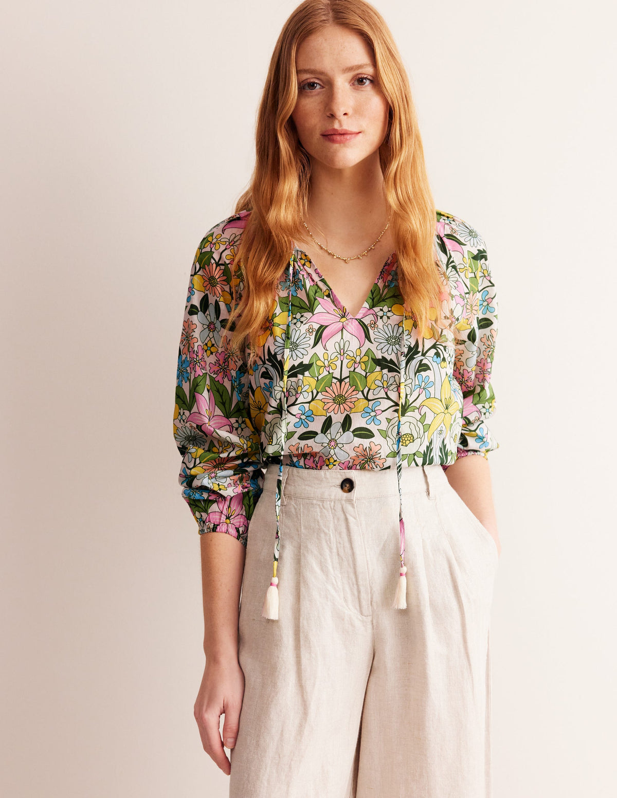 Serena Baumwollbluse-Bunt, Wildblume Gänseblümchen-1