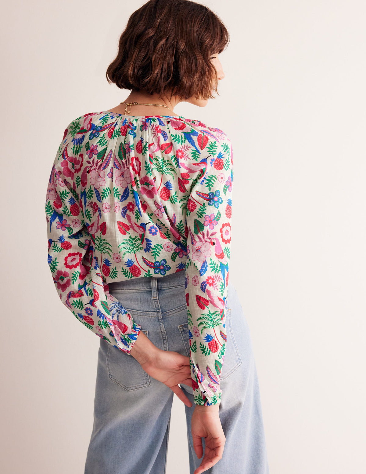 Serena Baumwollbluse-Naturweiß, Tropischer Papagei-3