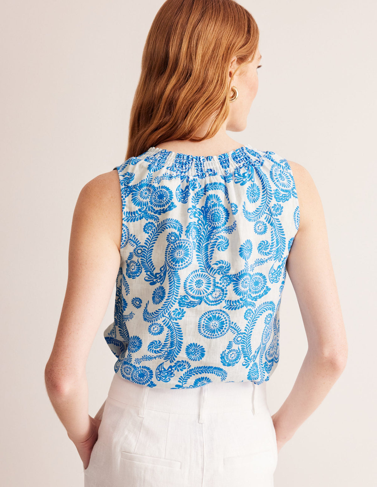 Georgia Ärmelloses Leinenoberteil-Naturweiß, Abstrakter Charme-3