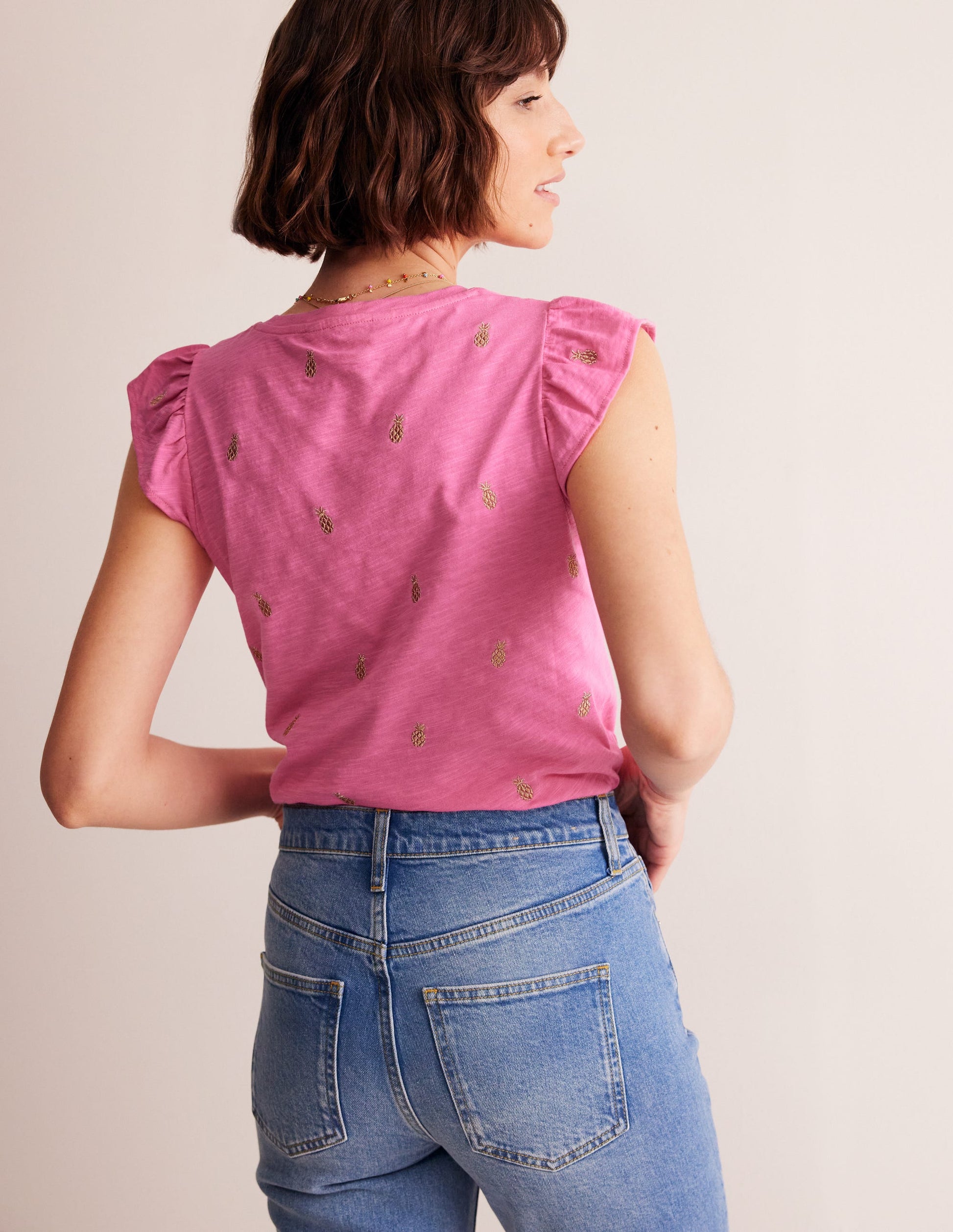Dora Oberteil mit Flatterärmeln-Sangria Sunset Pink, Ananas-3