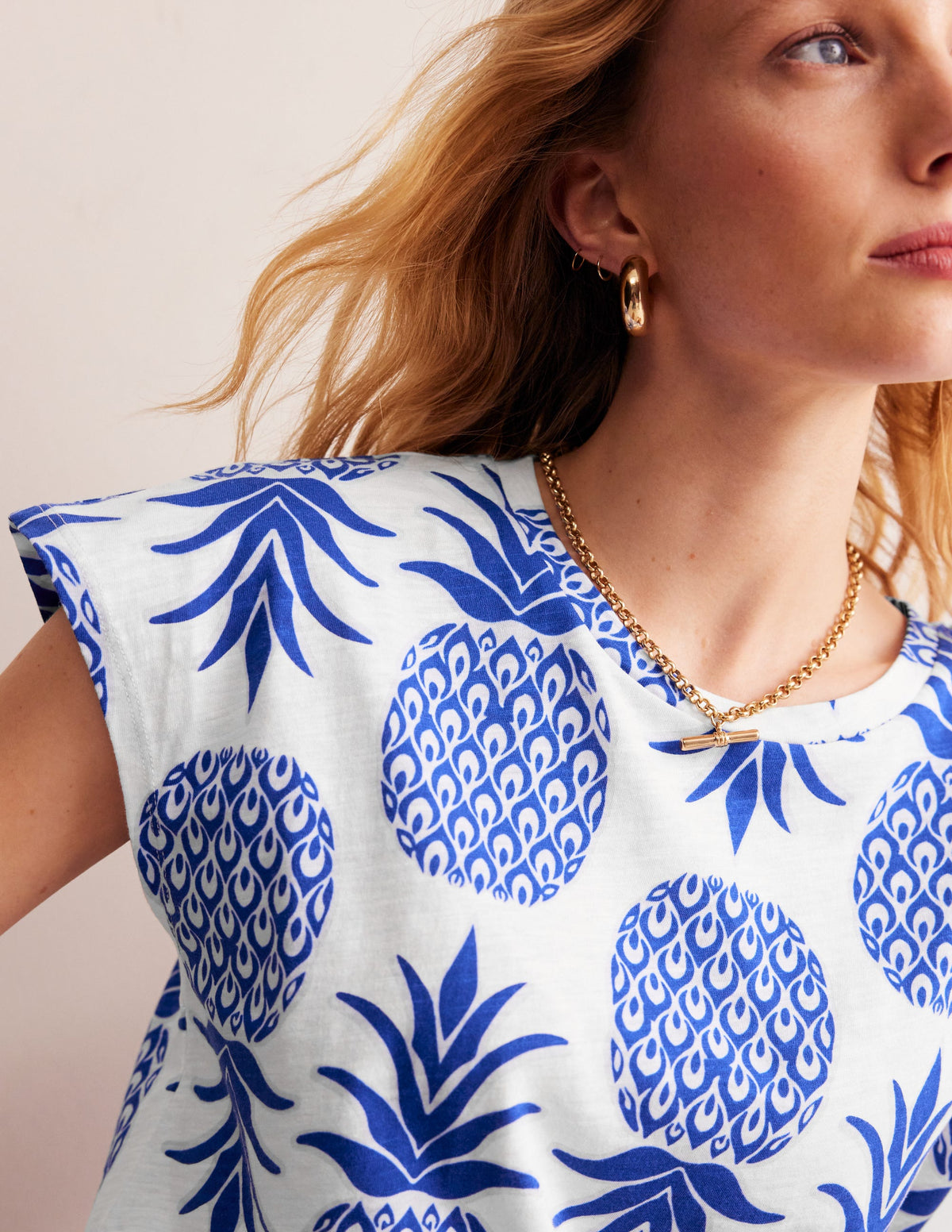 Louisa Flammgarn-T-Shirt mit Druck-Surf The Web, Ananas Knallig-2